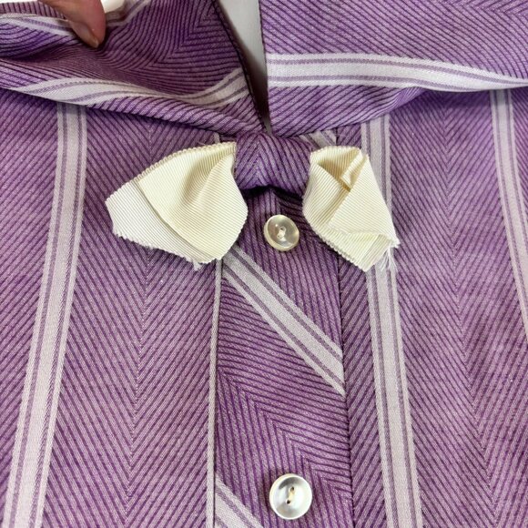 Vintage 60s Striped Dress Women's Extra Large Purple Peter Pan Bow Collar Shift - Picture 6 of 9